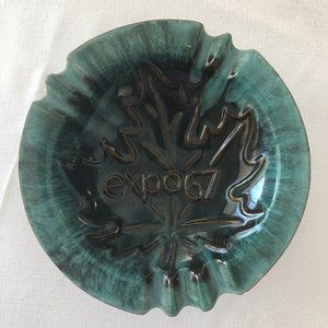 VTG Expo 67 BMP Canada Drip Glazed Green Brown Ruffled Ashtray Candy Dish